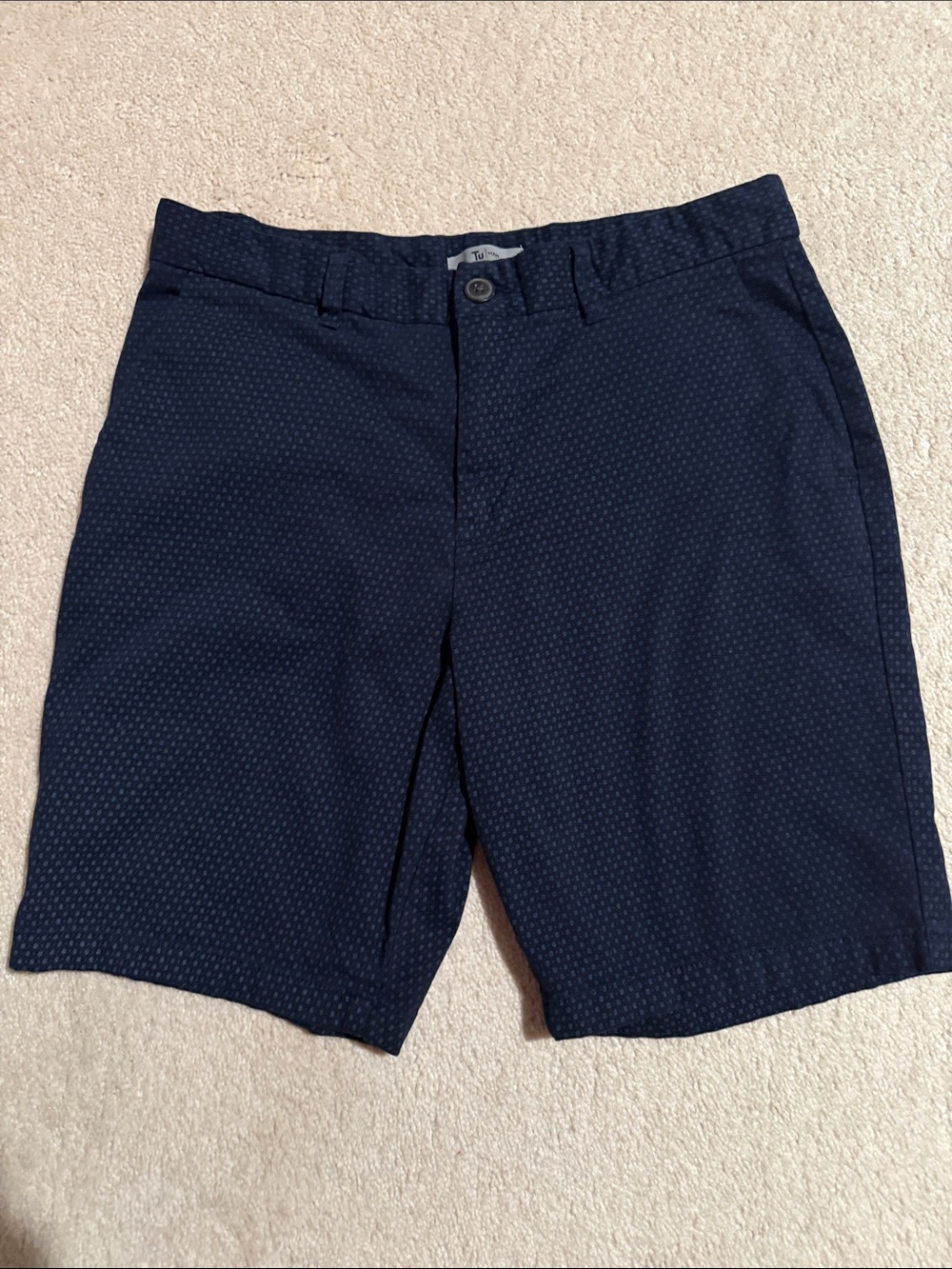 Men's Flat-Front Navy Shorts with Micro Pattern - Picture 1 of 4